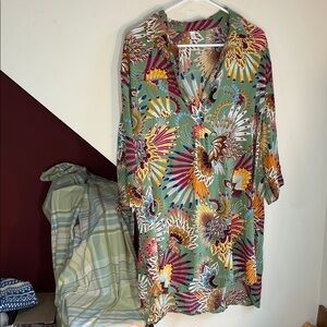 Ekouaer 100%‎ Rayon Floral Patterned Tunic Dress XL